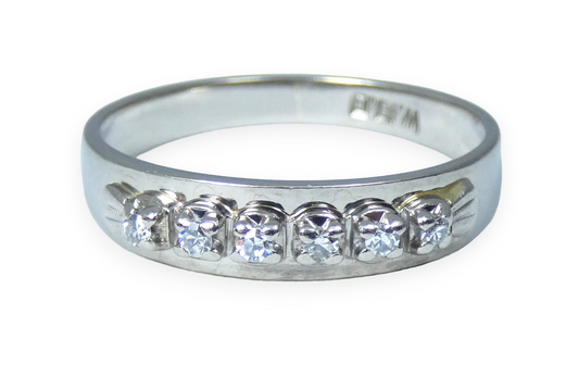 Vintage Solid 18ct White Gold & 6 Diamond Eternity Wedding Band Ring Size 7 N 54