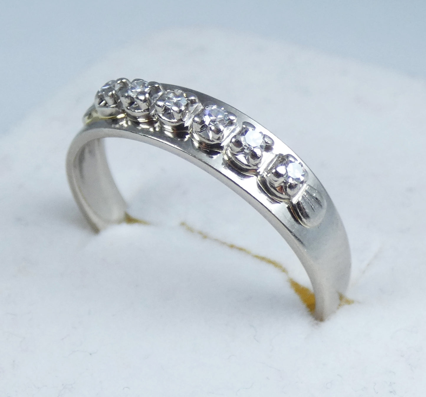 Vintage Solid 18ct White Gold & 6 Diamond Eternity Wedding Band Ring Size 7 N 54
