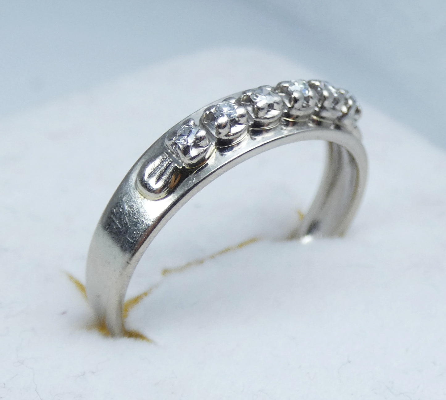 Vintage Solid 18ct White Gold & 6 Diamond Eternity Wedding Band Ring Size 7 N 54