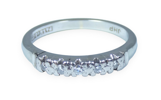 Vintage Solid 18ct White Gold 5 Diamond Eternity Wedding Band Ring Size 6.5 M 52