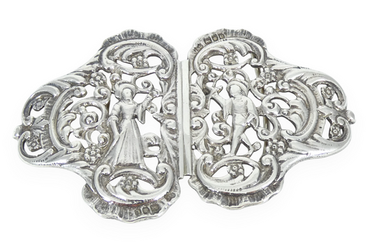 Antique Victorian 1898 Sterling Silver Figural Ladies Belt Buckle Pendant Maiden