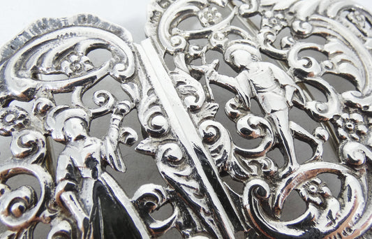 Antique Victorian 1898 Sterling Silver Figural Ladies Belt Buckle Pendant Maiden