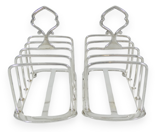 Antique Art Deco 1925 Hukin Heath Pair Sterling Silver Toast Racks Letter Holder