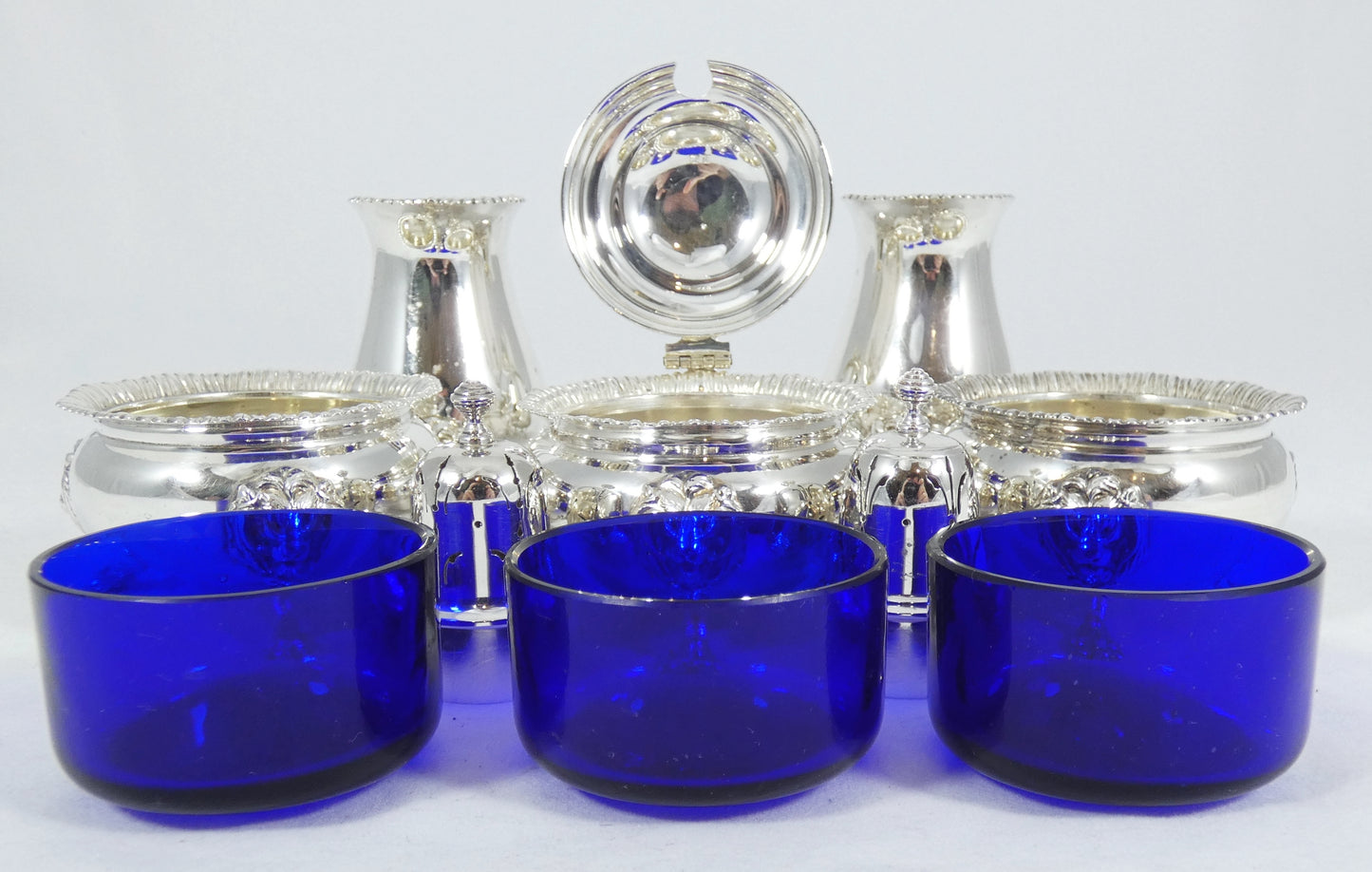 Antique Vintage 1950 6pc Sterling Silver Cruet Set Lion Paw Feet Salt Cellar Pot