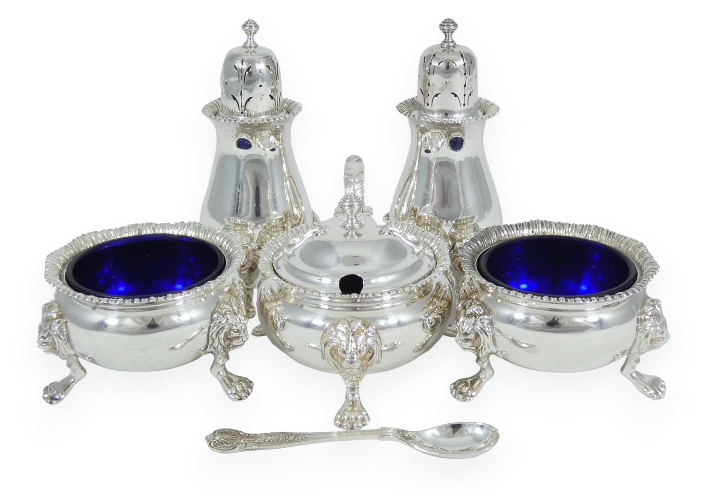 Antique Vintage 1950 6pc Sterling Silver Cruet Set Lion Paw Feet Salt Cellar Pot