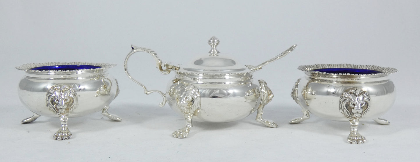 Antique Vintage 1950 6pc Sterling Silver Cruet Set Lion Paw Feet Salt Cellar Pot