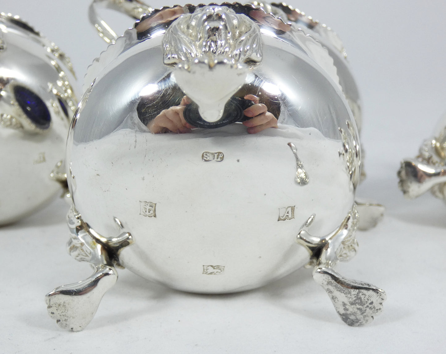 Antique Vintage 1950 6pc Sterling Silver Cruet Set Lion Paw Feet Salt Cellar Pot