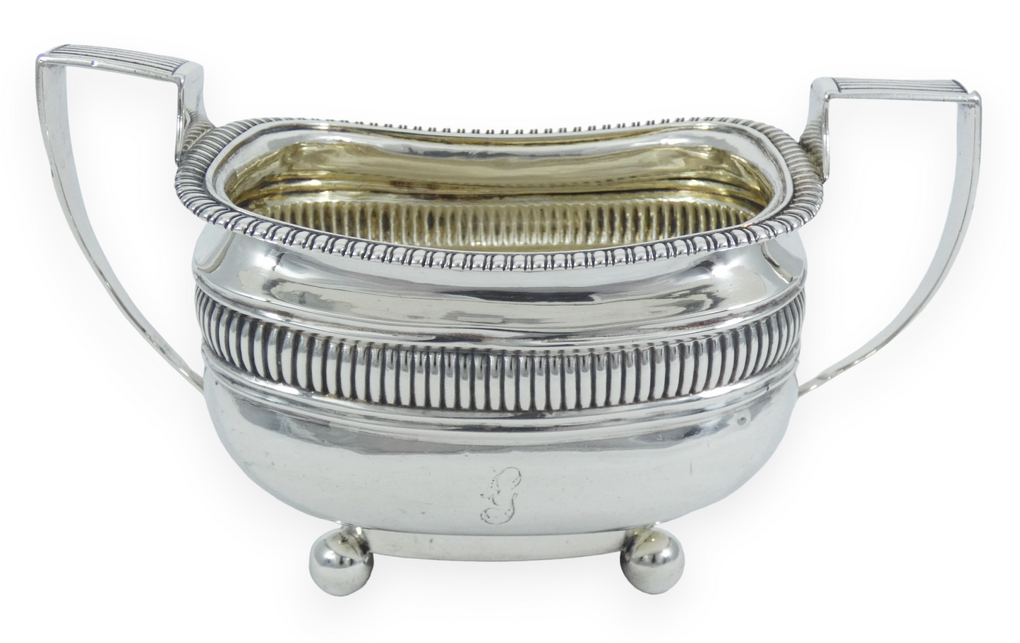 Antique Georgian 1817 Large Sterling Silver Sugar Slop Bowl Fluted Footed Terrey