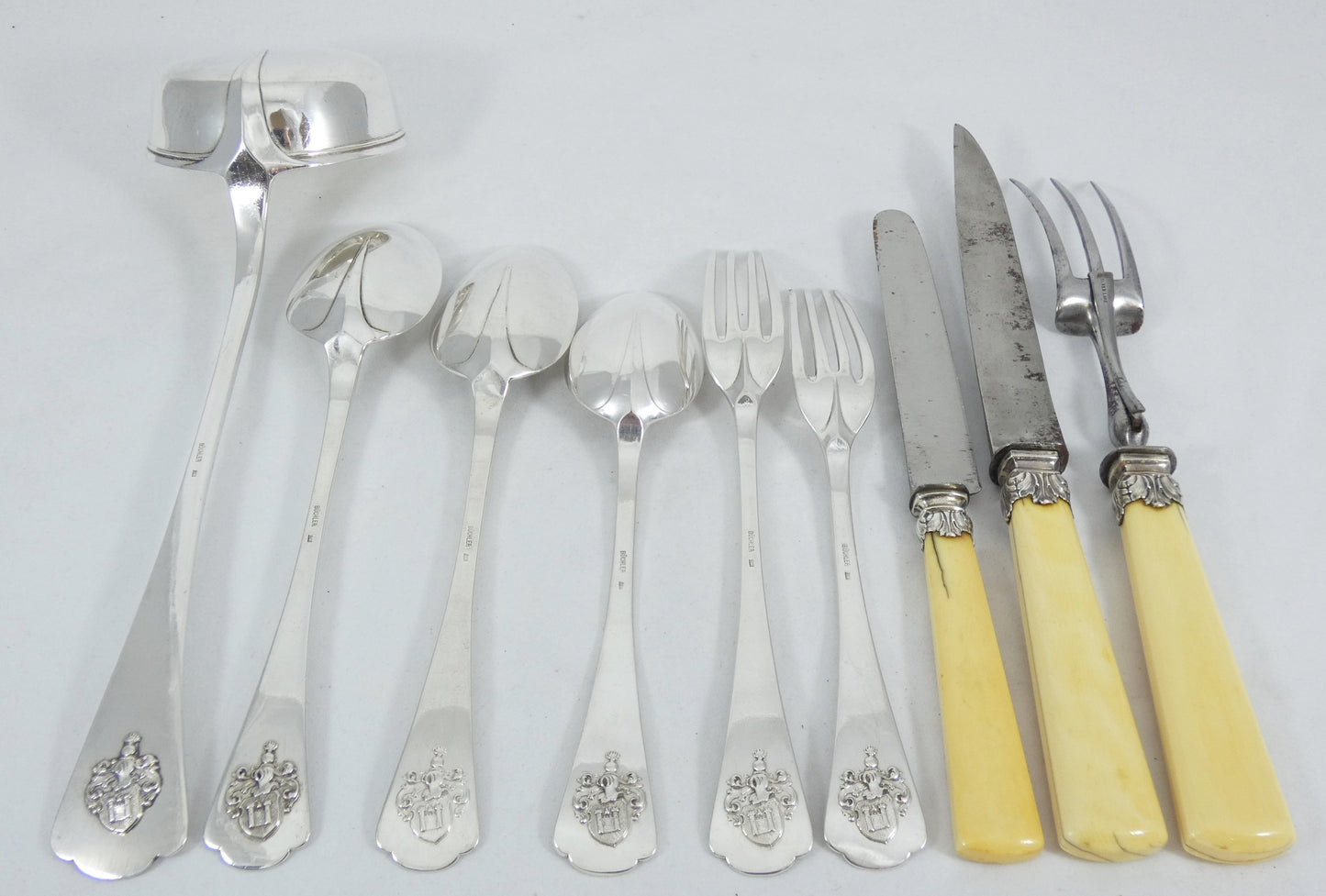 Antique 88pc Buchler Swiss Solid 800 Silver Large Boxed Cutlery Set Knife Fork