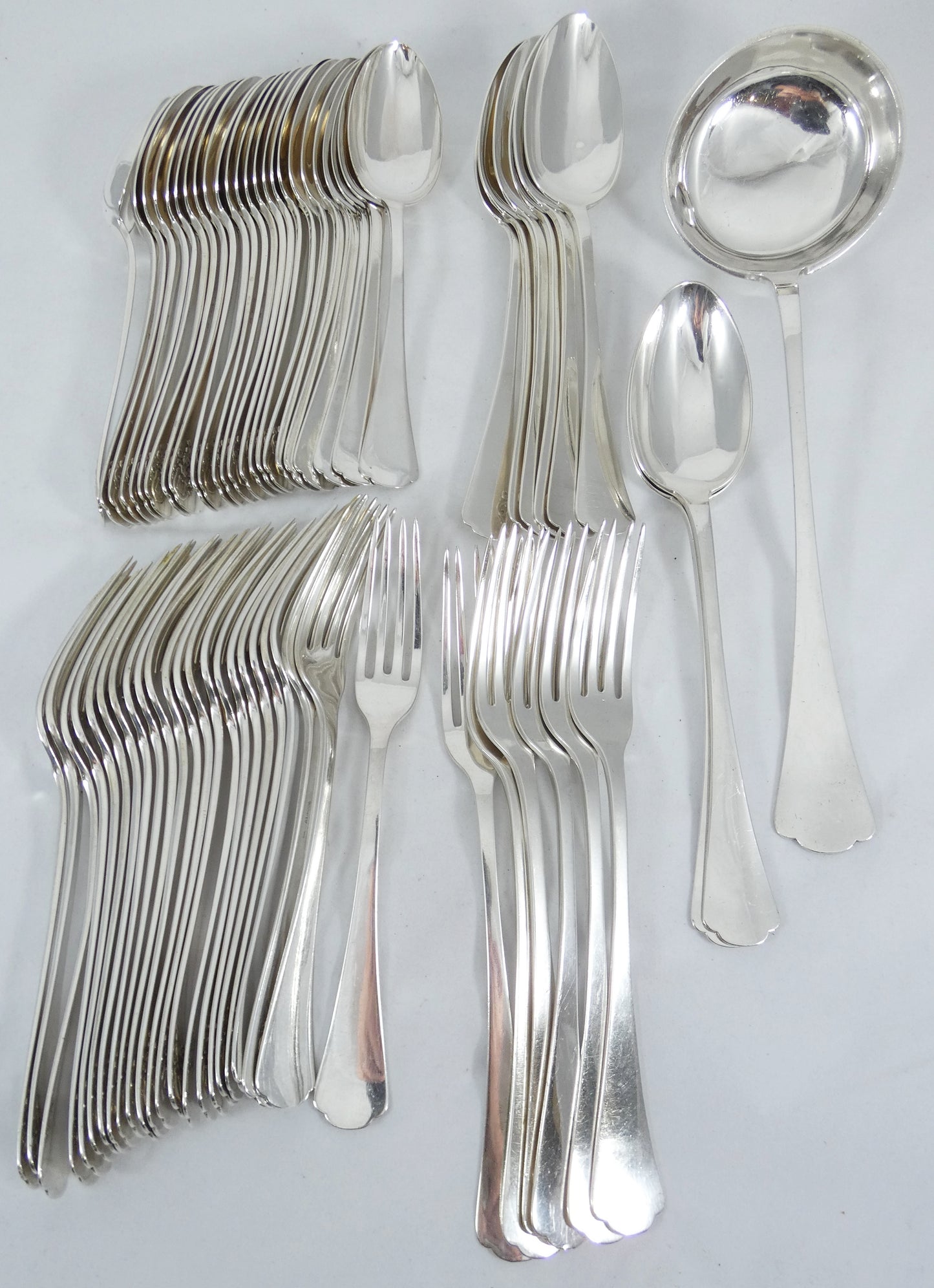 Antique 88pc Buchler Swiss Solid 800 Silver Large Boxed Cutlery Set Knife Fork