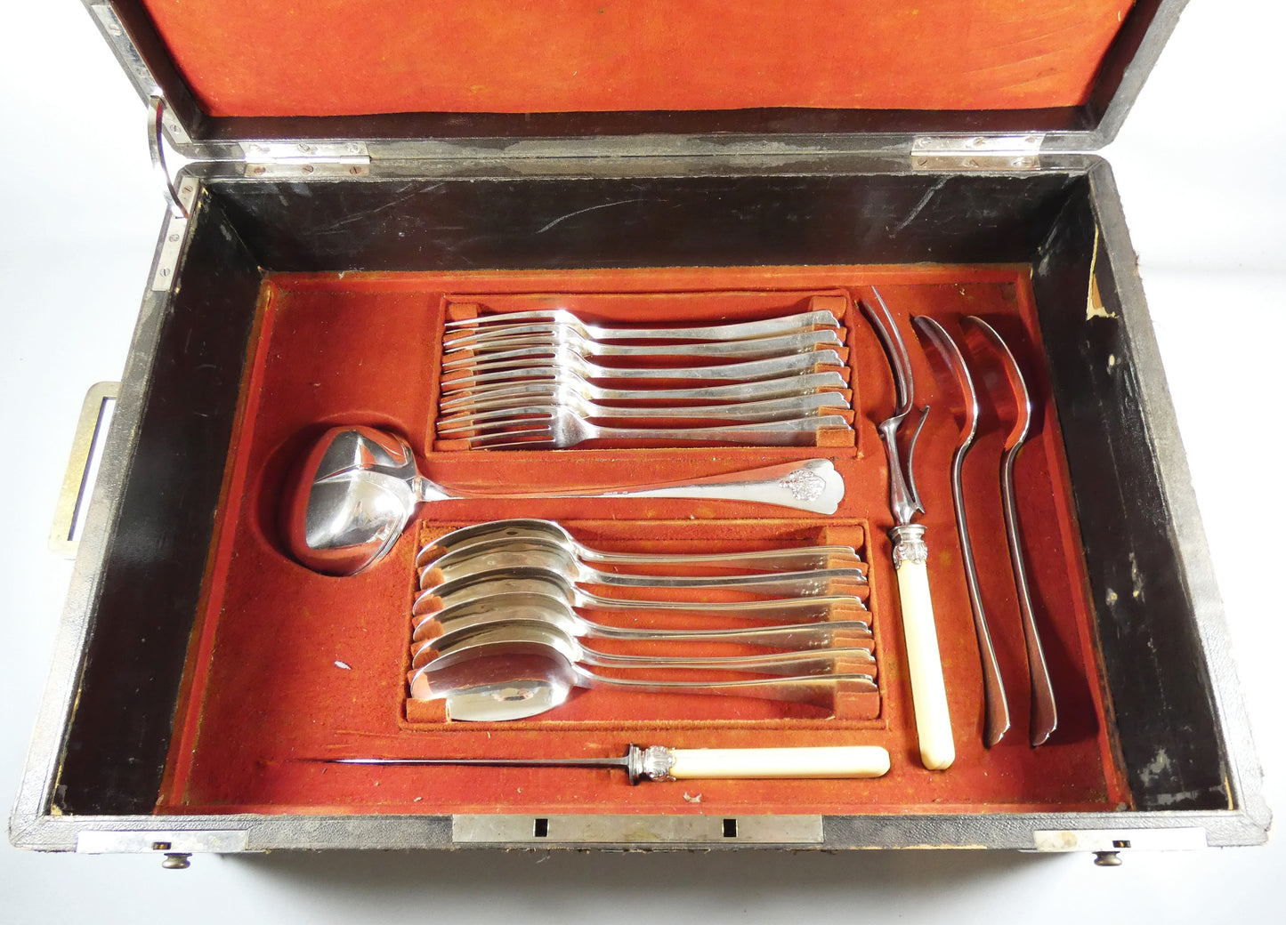 Antique 88pc Buchler Swiss Solid 800 Silver Large Boxed Cutlery Set Knife Fork