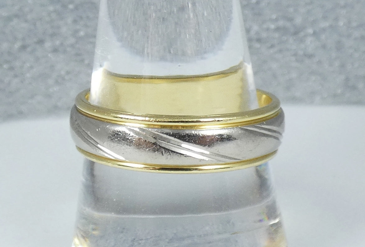 Vintage Heavy 9gm Mens 18ct Yellow & White Gold Wedding Band Ring Size 11 V 64