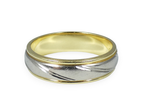 Vintage Heavy 9gm Mens 18ct Yellow & White Gold Wedding Band Ring Size 11 V 64