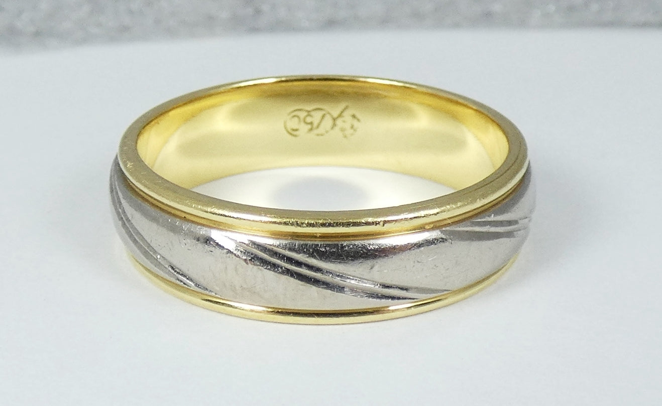 Vintage Heavy 9gm Mens 18ct Yellow & White Gold Wedding Band Ring Size 11 V 64