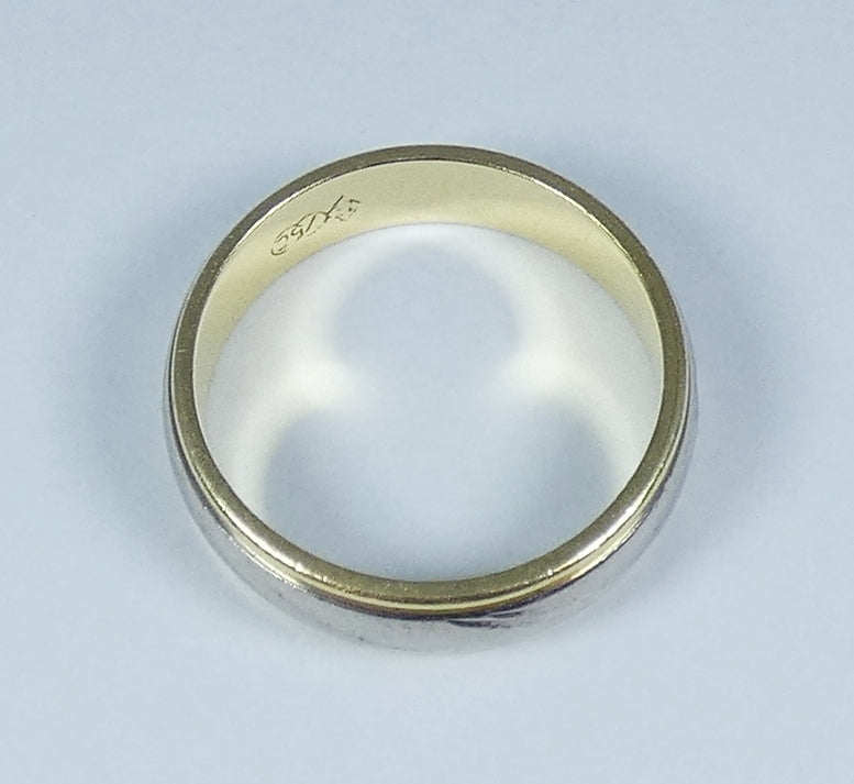 Vintage Heavy 9gm Mens 18ct Yellow & White Gold Wedding Band Ring Size 11 V 64