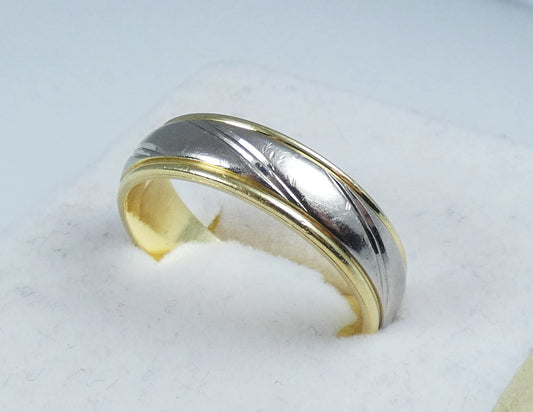 Vintage Heavy 9gm Mens 18ct Yellow & White Gold Wedding Band Ring Size 11 V 64
