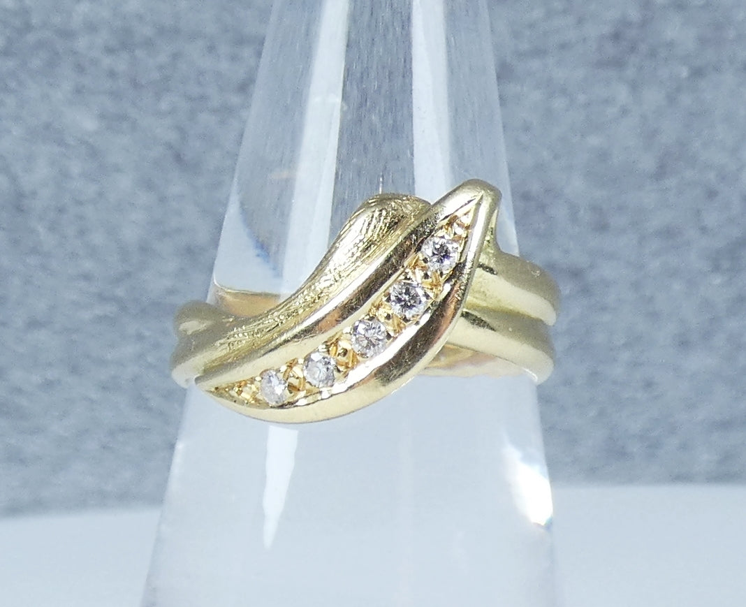 Modern Solid 18ct Yellow Gold 0.15ct Diamond Leaf Dress Ring Size 7.5 O 55 750