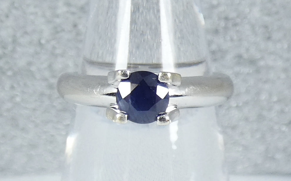 Vintage 18ct White Gold 0.54ct Natural Blue Sapphire Solitaire Ring Size 6 L 51