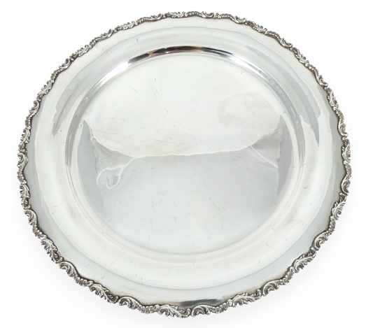 Antique 1945 Egyptian Solid 900 Sterling Silver 29.5cm 11.5" Tray Salver Plate