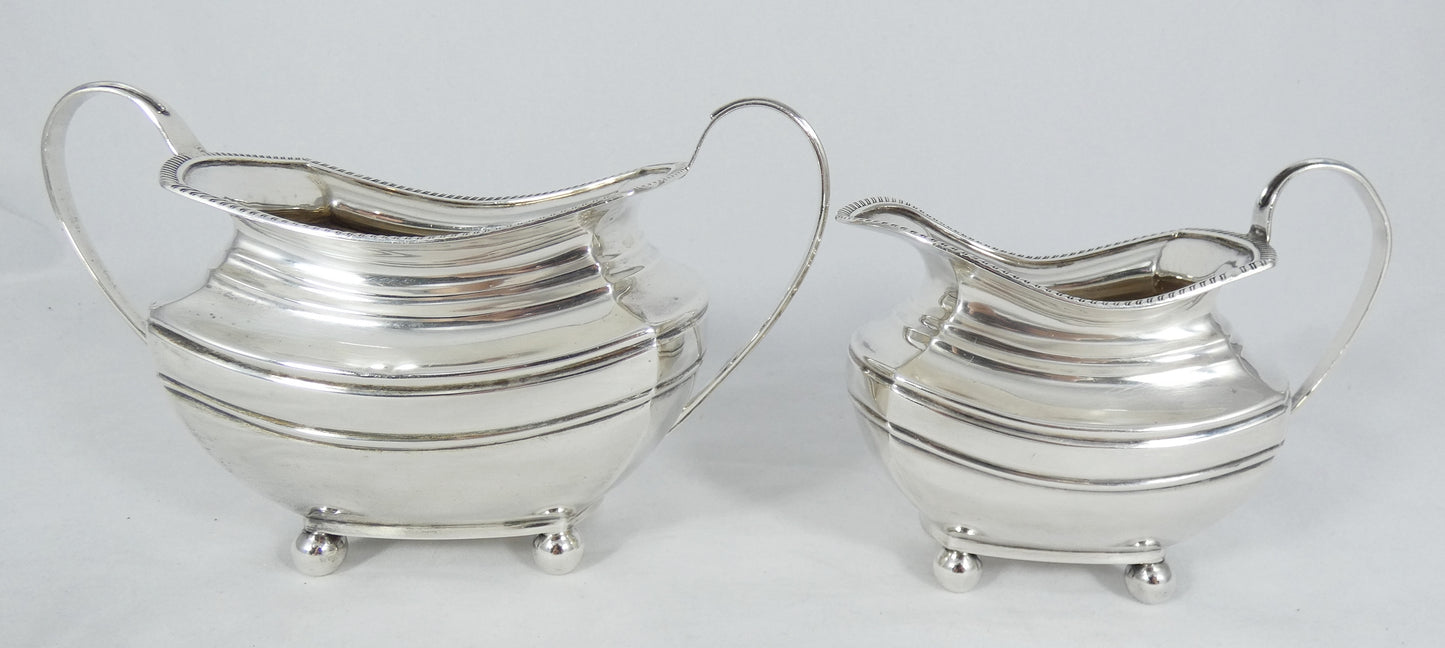 Antique Edwardian 1907 Sterling Silver 2pc Milk Jug Creamer Sugar Bowl Tea Set