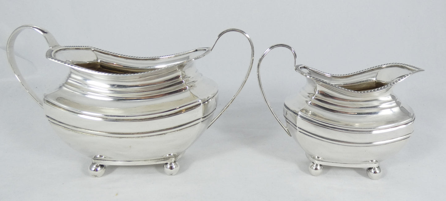 Antique Edwardian 1907 Sterling Silver 2pc Milk Jug Creamer Sugar Bowl Tea Set