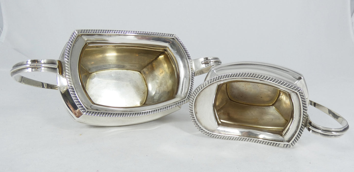 Antique Edwardian 1907 Sterling Silver 2pc Milk Jug Creamer Sugar Bowl Tea Set
