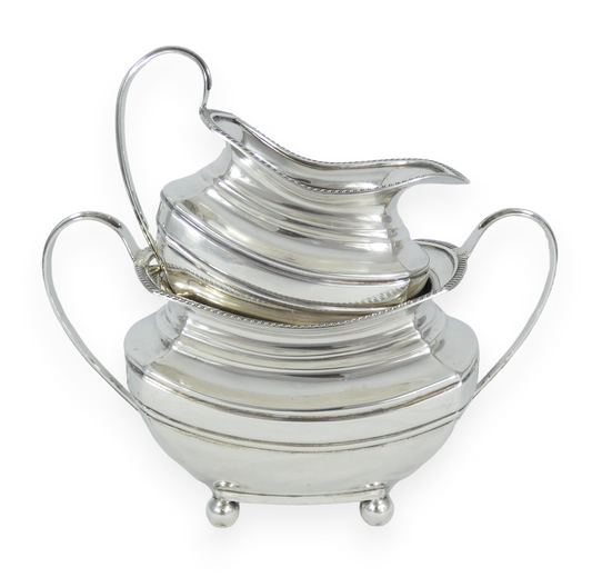 Antique Edwardian 1907 Sterling Silver 2pc Milk Jug Creamer Sugar Bowl Tea Set