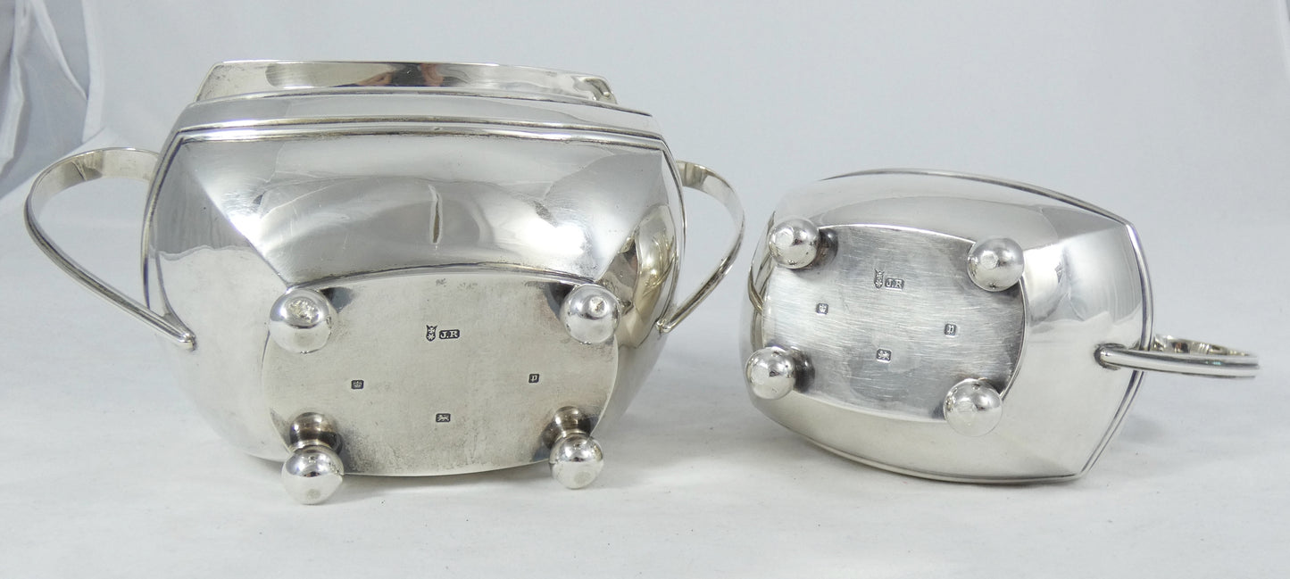 Antique Edwardian 1907 Sterling Silver 2pc Milk Jug Creamer Sugar Bowl Tea Set