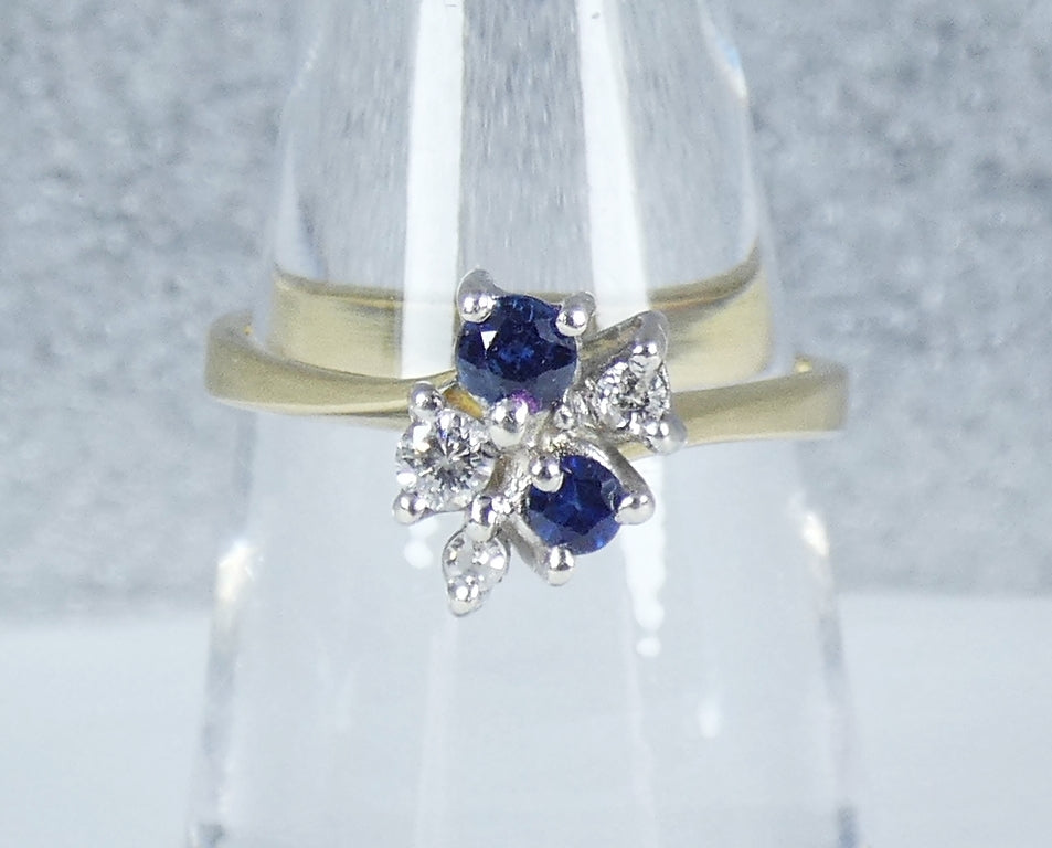 Vintage 18ct Yellow Gold Blue Sapphire & Diamond Cluster Dress Ring Size 6 L 51