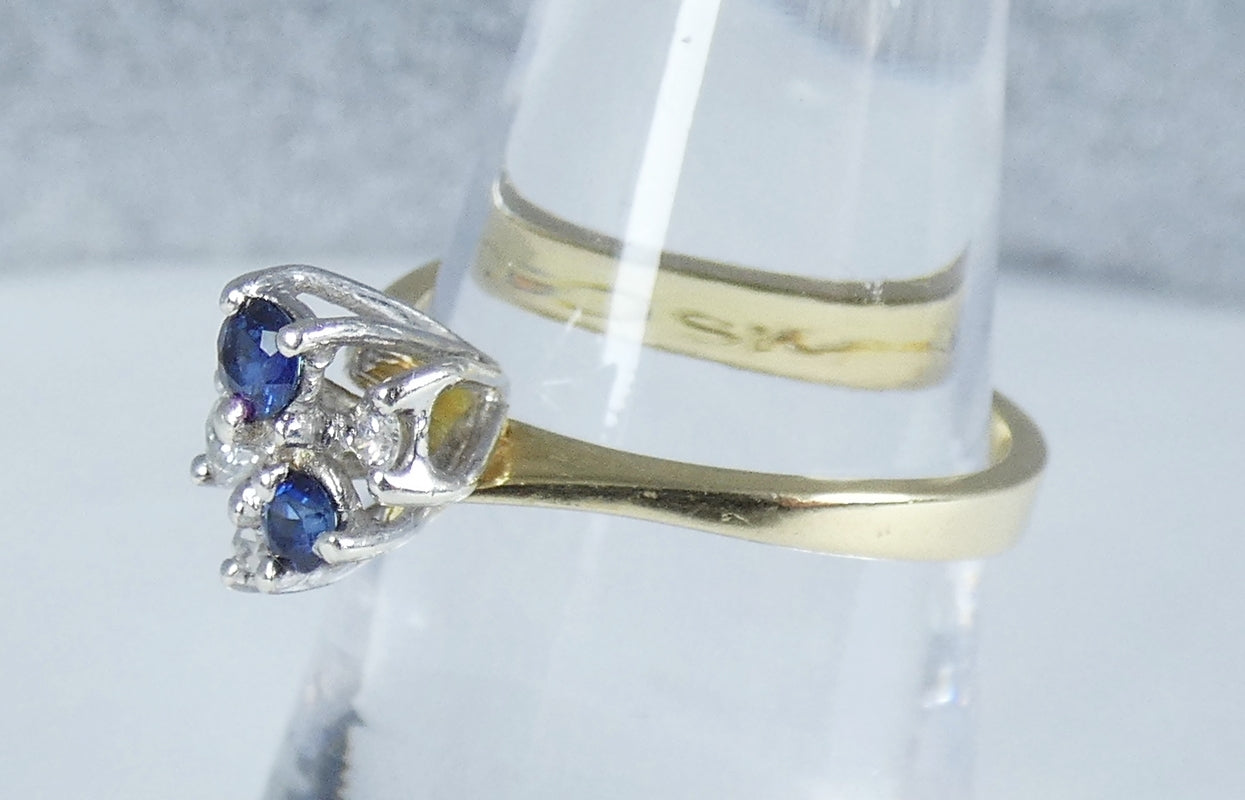 Vintage 18ct Yellow Gold Blue Sapphire & Diamond Cluster Dress Ring Size 6 L 51