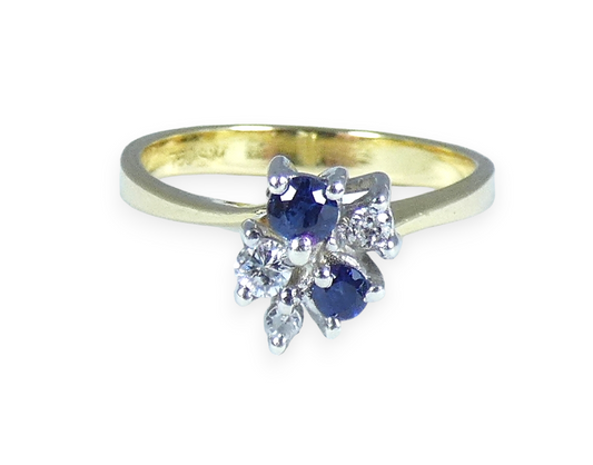 Vintage 18ct Yellow Gold Blue Sapphire & Diamond Cluster Dress Ring Size 6 L 51
