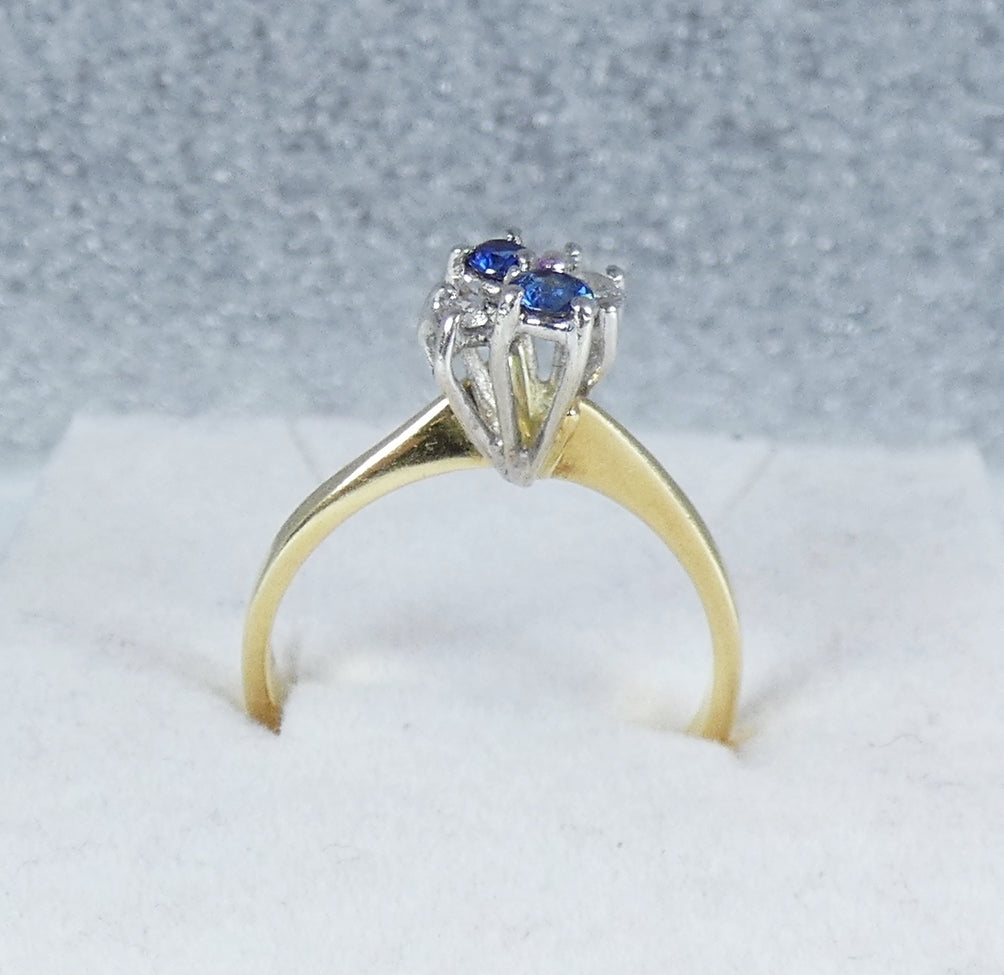 Vintage 18ct Yellow Gold Blue Sapphire & Diamond Cluster Dress Ring Size 6 L 51