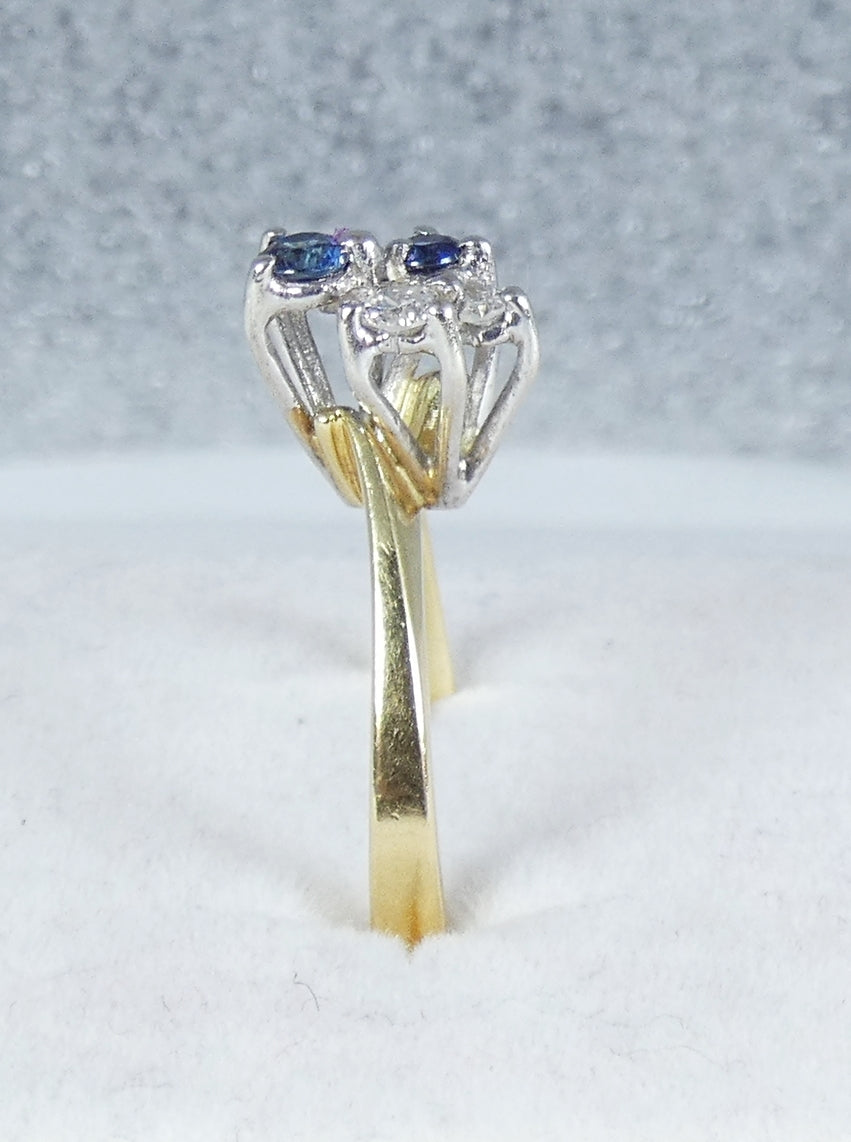 Vintage 18ct Yellow Gold Blue Sapphire & Diamond Cluster Dress Ring Size 6 L 51