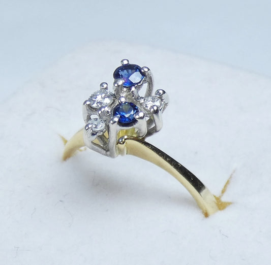 Vintage 18ct Yellow Gold Blue Sapphire & Diamond Cluster Dress Ring Size 6 L 51
