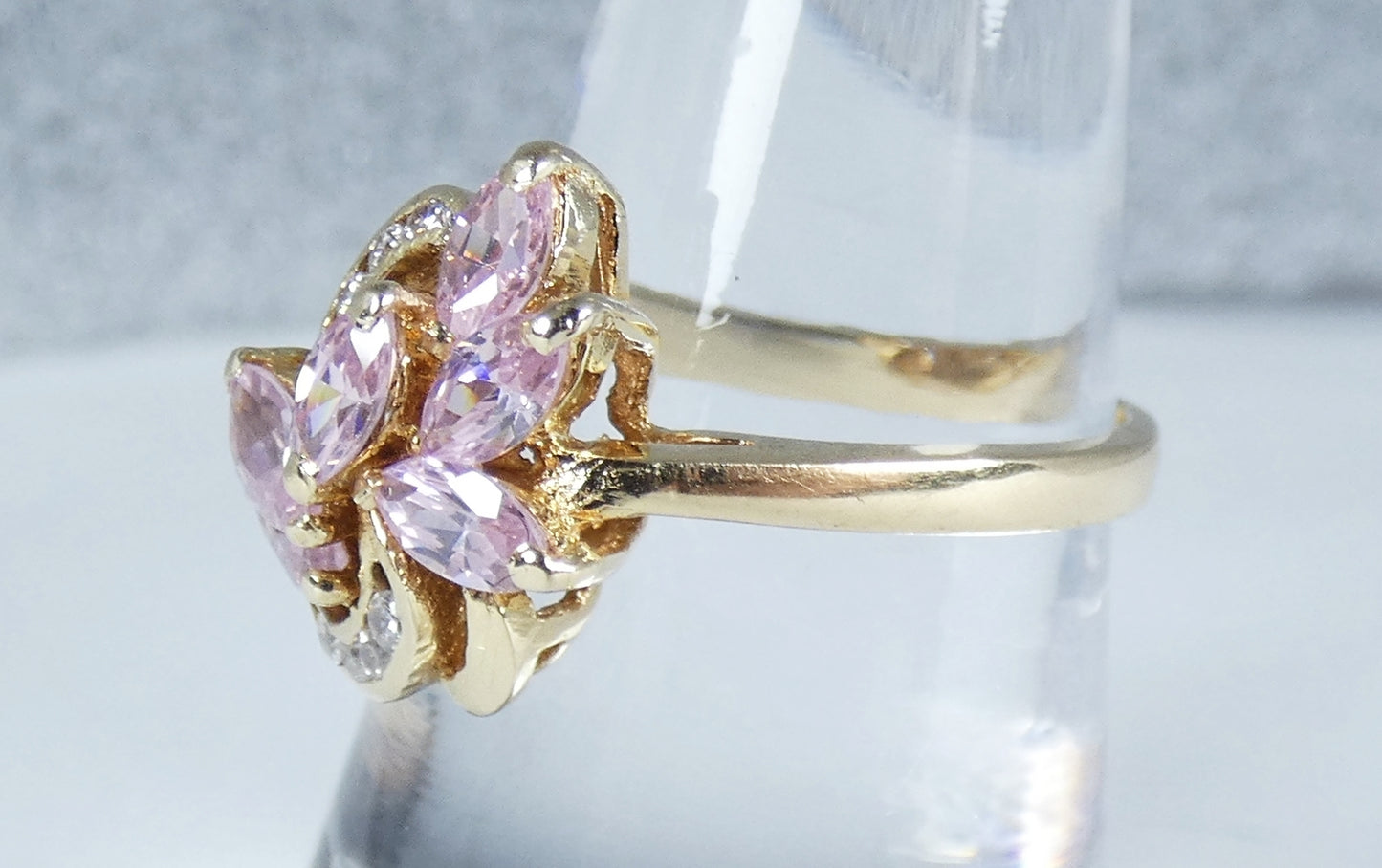 Vintage 18ct Yellow Gold Pink Kunzite Marquise Navette Cluster Dress Ring 8 P 56