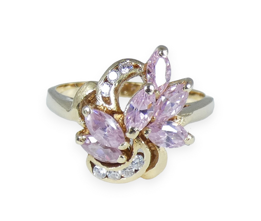 Vintage 18ct Yellow Gold Pink Kunzite Marquise Navette Cluster Dress Ring 8 P 56