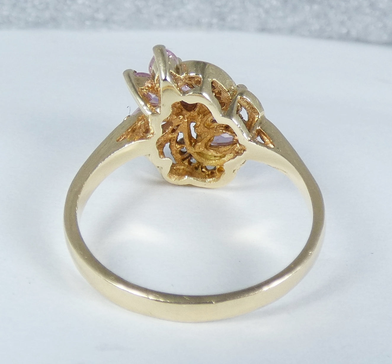 Vintage 18ct Yellow Gold Pink Kunzite Marquise Navette Cluster Dress Ring 8 P 56