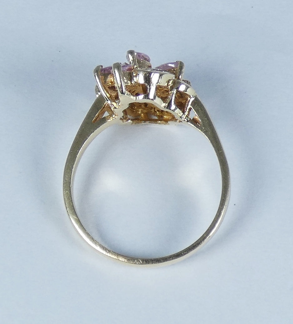 Vintage 18ct Yellow Gold Pink Kunzite Marquise Navette Cluster Dress Ring 8 P 56