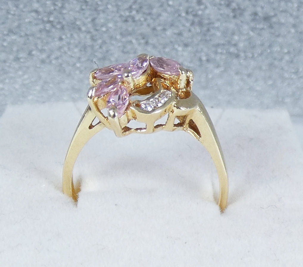 Vintage 18ct Yellow Gold Pink Kunzite Marquise Navette Cluster Dress Ring 8 P 56