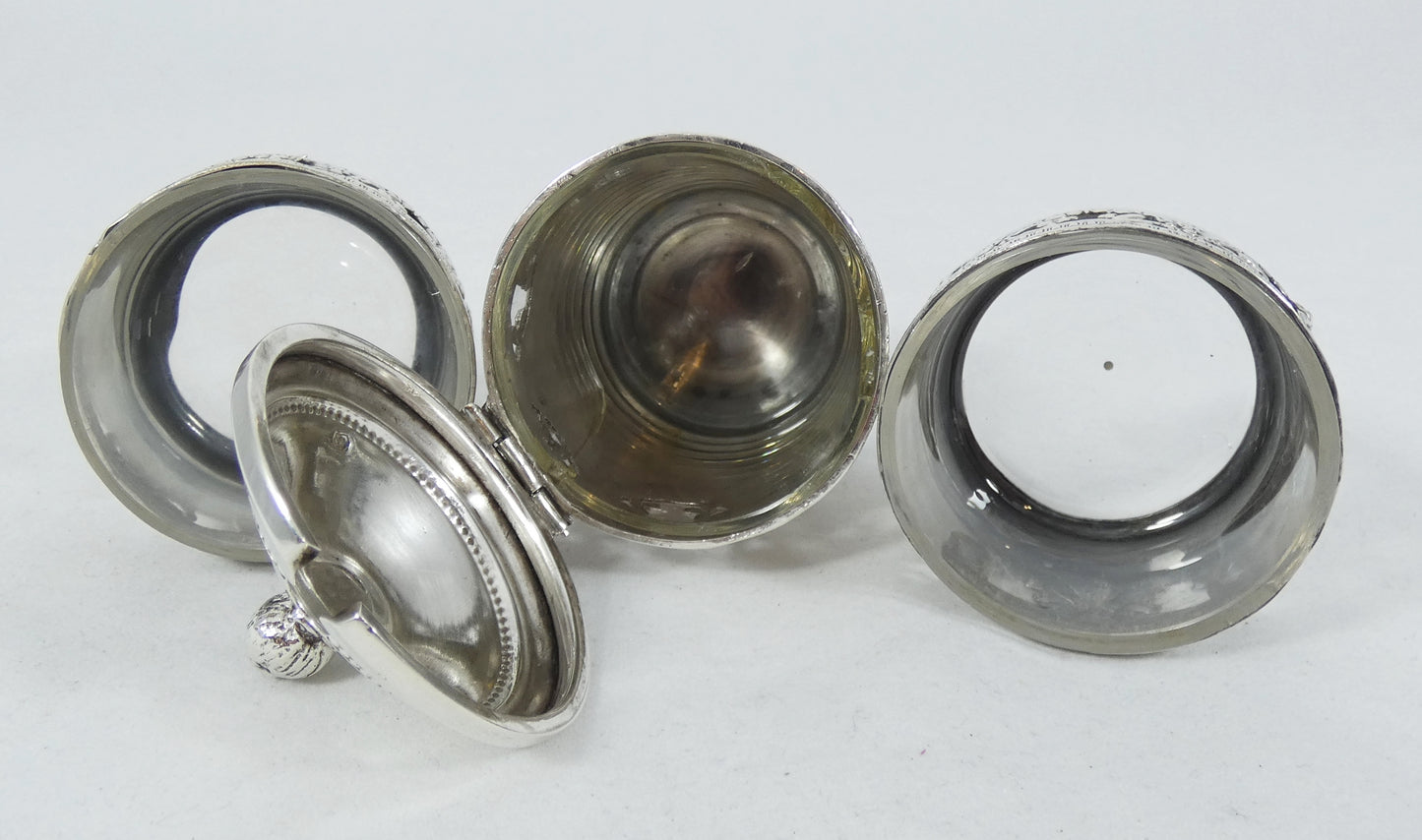 Antique 1900 French 950 Sterling Silver 3pc Cruet Set Salt Cellar Mustard Pot