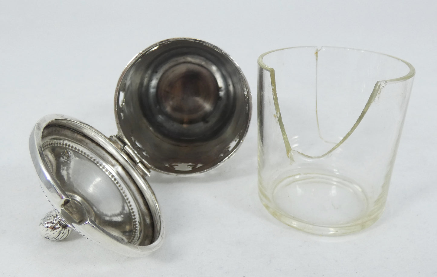 Antique 1900 French 950 Sterling Silver 3pc Cruet Set Salt Cellar Mustard Pot