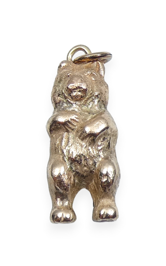 Antique Vintage Heavy 9ct Yellow Gold 20mm Bear Bracelet Charm Necklace Pendant