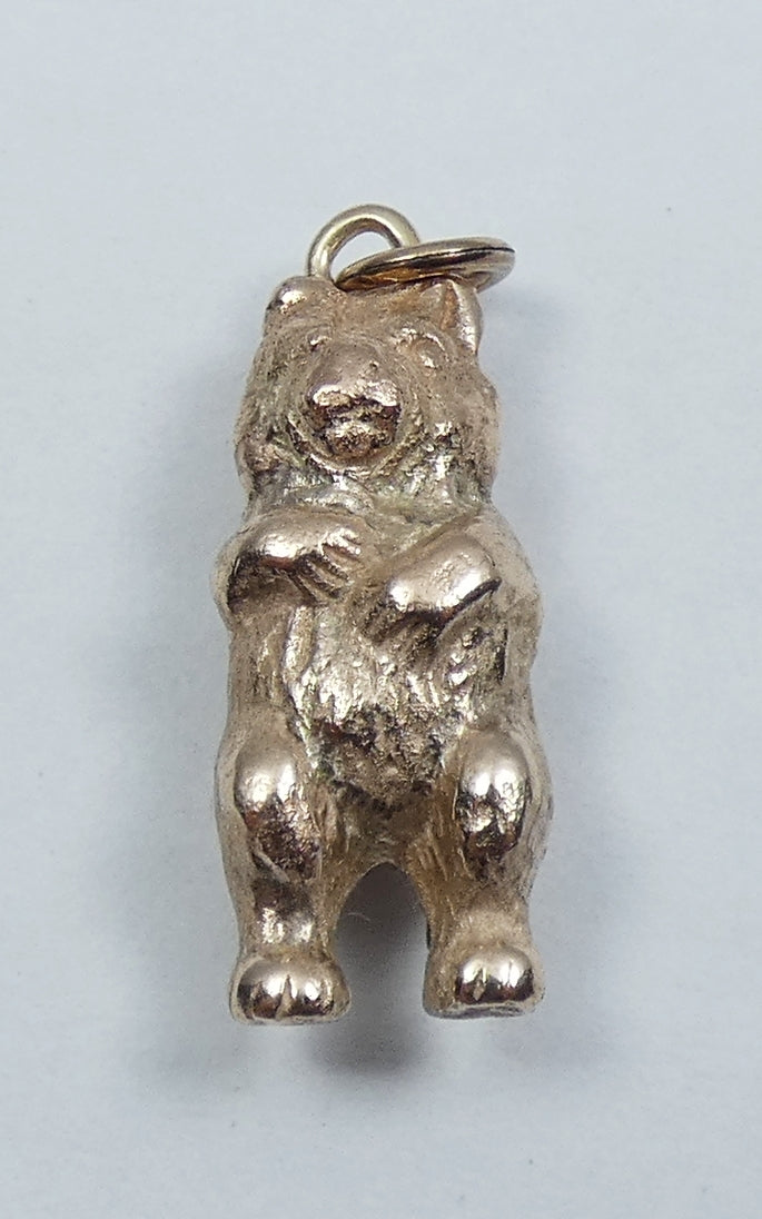Antique Vintage Heavy 9ct Yellow Gold 20mm Bear Bracelet Charm Necklace Pendant