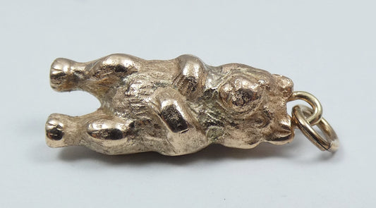 Antique Vintage Heavy 9ct Yellow Gold 20mm Bear Bracelet Charm Necklace Pendant