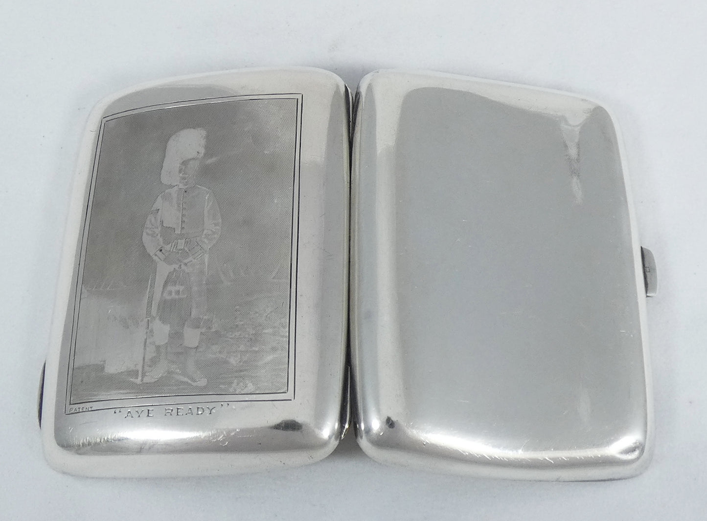 Antique Edwardian 1900 Sterling Silver Acid Etched Cigarette Card Case Soldier