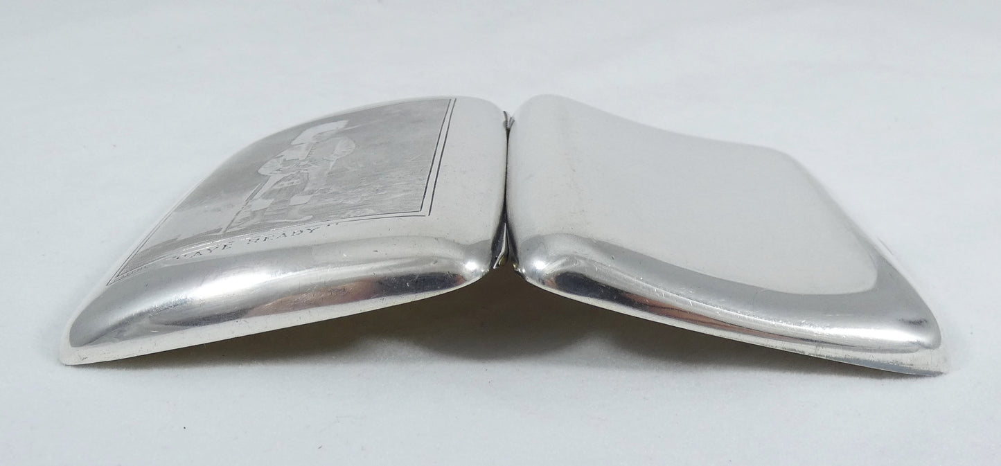 Antique Edwardian 1900 Sterling Silver Acid Etched Cigarette Card Case Soldier