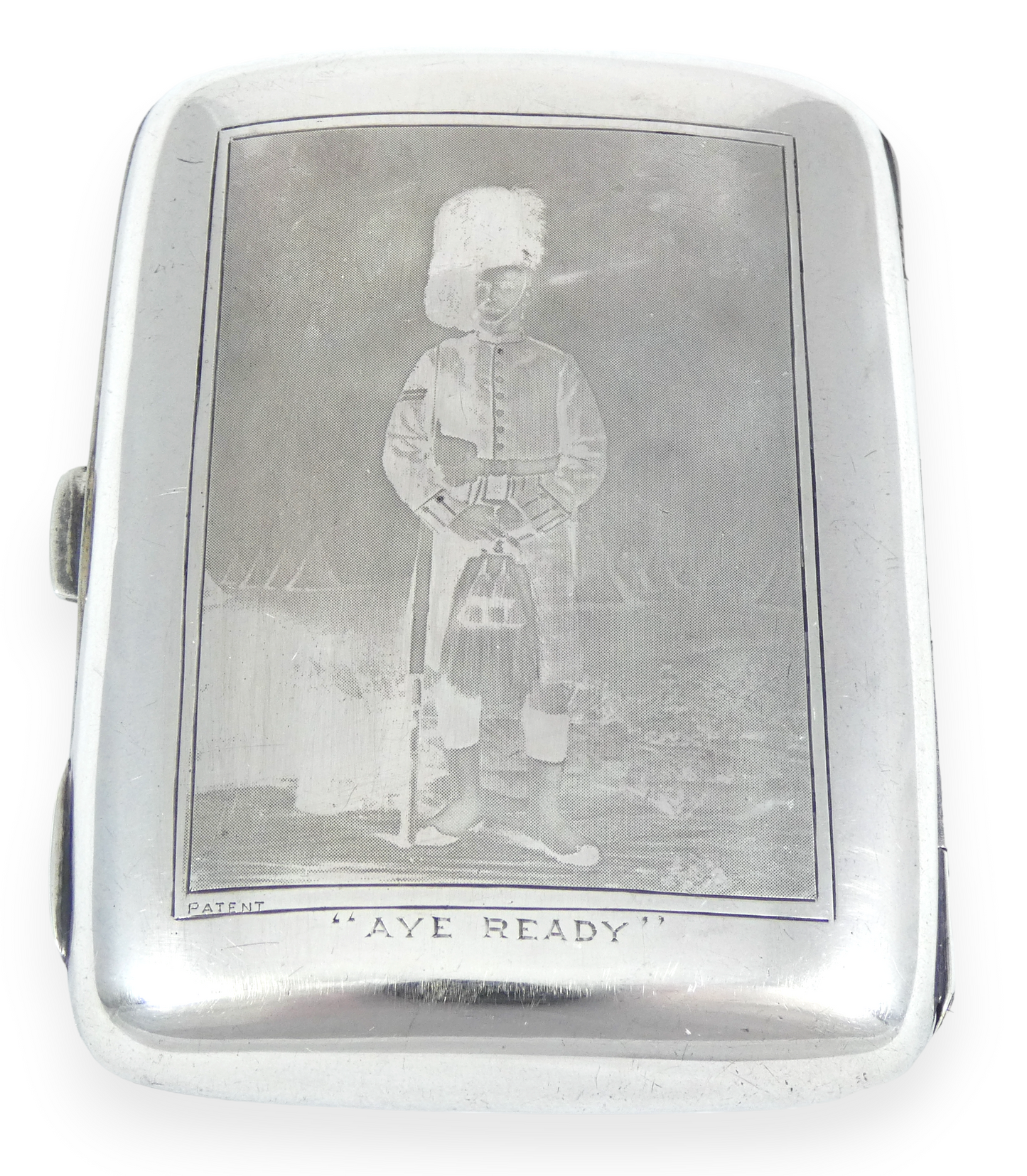 Antique Edwardian 1900 Sterling Silver Acid Etched Cigarette Card Case Soldier