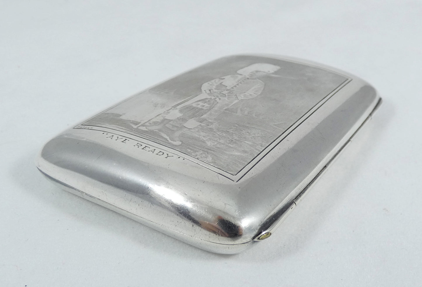 Antique Edwardian 1900 Sterling Silver Acid Etched Cigarette Card Case Soldier