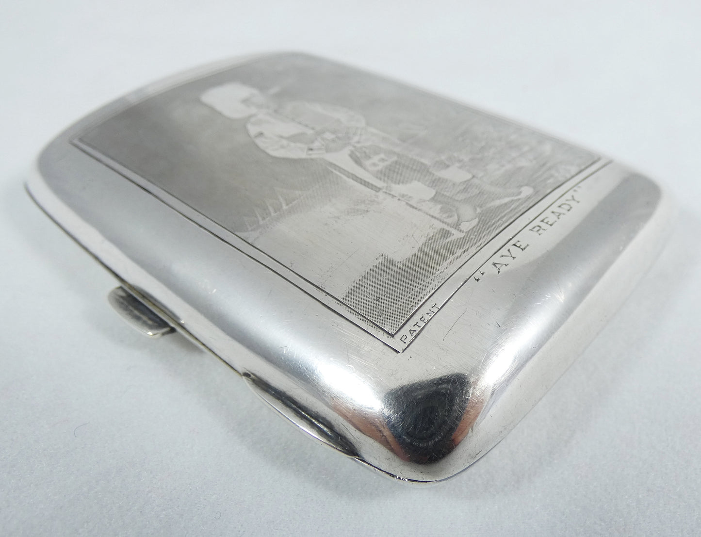 Antique Edwardian 1900 Sterling Silver Acid Etched Cigarette Card Case Soldier