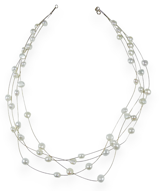 Vintage 14ct Yellow Gold 4 Multi Strand Wire Baroque Pearl 43cm Necklace Chain